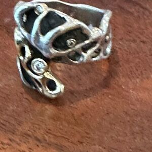 Openwork Sterling Silver Band Ring - Silver with some gold highlights ,diamonds